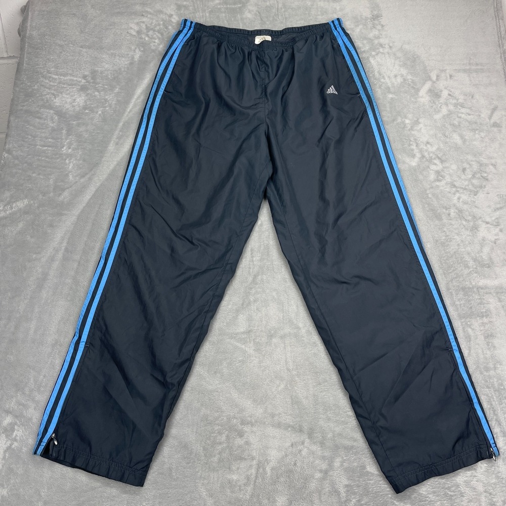 Vtg Adidas Pants Mens XL (34x32) Black Blue Stripes Athletic Track Ankle Zip Y2k